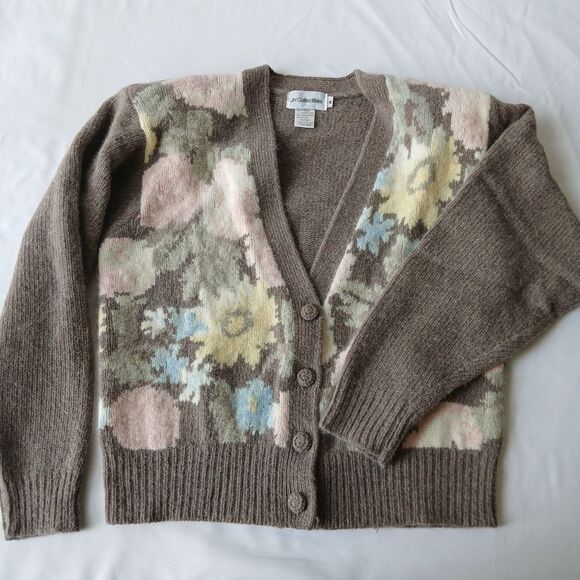 JH Collectibles Sz M Cardigan Sweater Wool Floral Boho Cottage Granny - Picture 1 of 7
